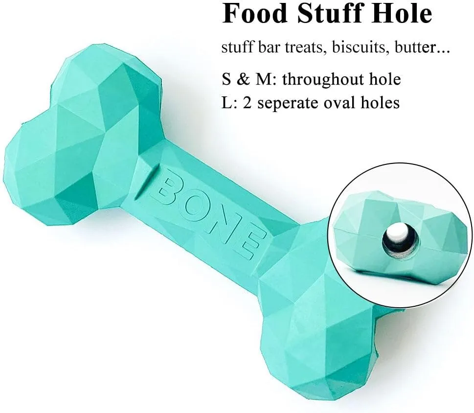 Durable Dog Chew Toy for Treats and Peanut Butter, Natural Rubber Diamond Bone, Small, Green