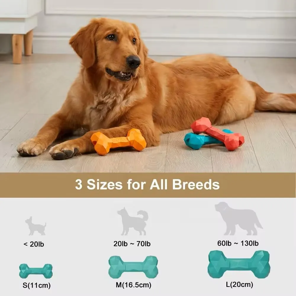 Durable Dog Chew Toy for Treats and Peanut Butter, Natural Rubber Diamond Bone, Small, Green