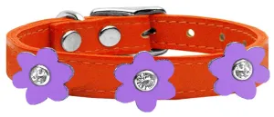 Flower Leather Collar Orange With Lavender Flowers Size 18