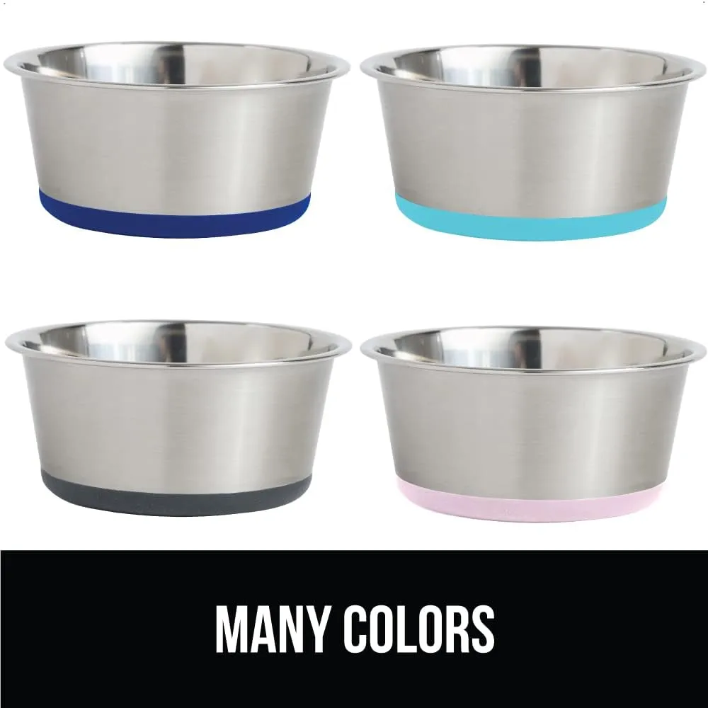 GORILLA GRIP Set of 2 Dog Bowls, Heavy Duty Metal Food and Water Bowl for Feeding Dogs and Cats, Dishwasher Safe, Rust Resistant Stainless Steel, BPA Free Rubber Base, Holds 2 Cups (16 fl oz), Gray
