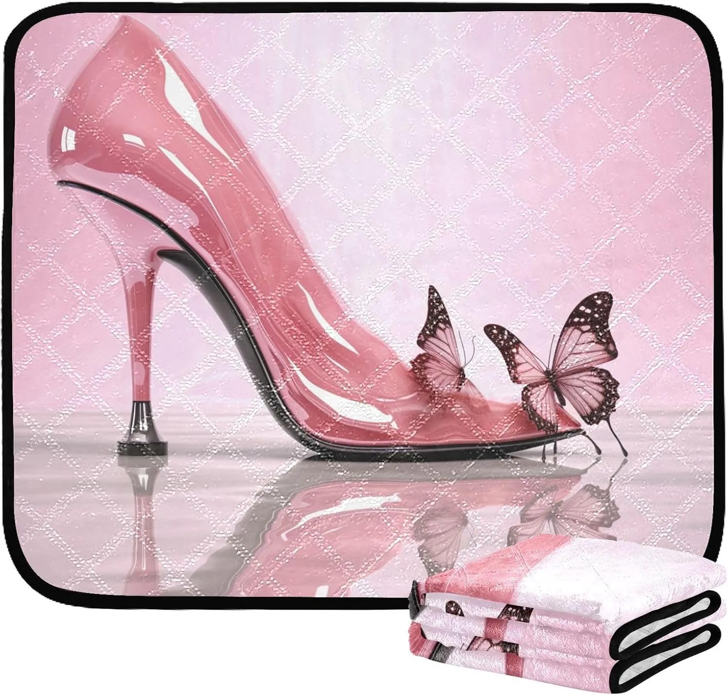 High Heels & Butterflies Pee Pads for Dogs, 2-Pack Washable Puppy Pads Reusable Dog Pee Pad Non-Slip Training Pads for Potty, Crate, Bed, 24x36in   36x42in