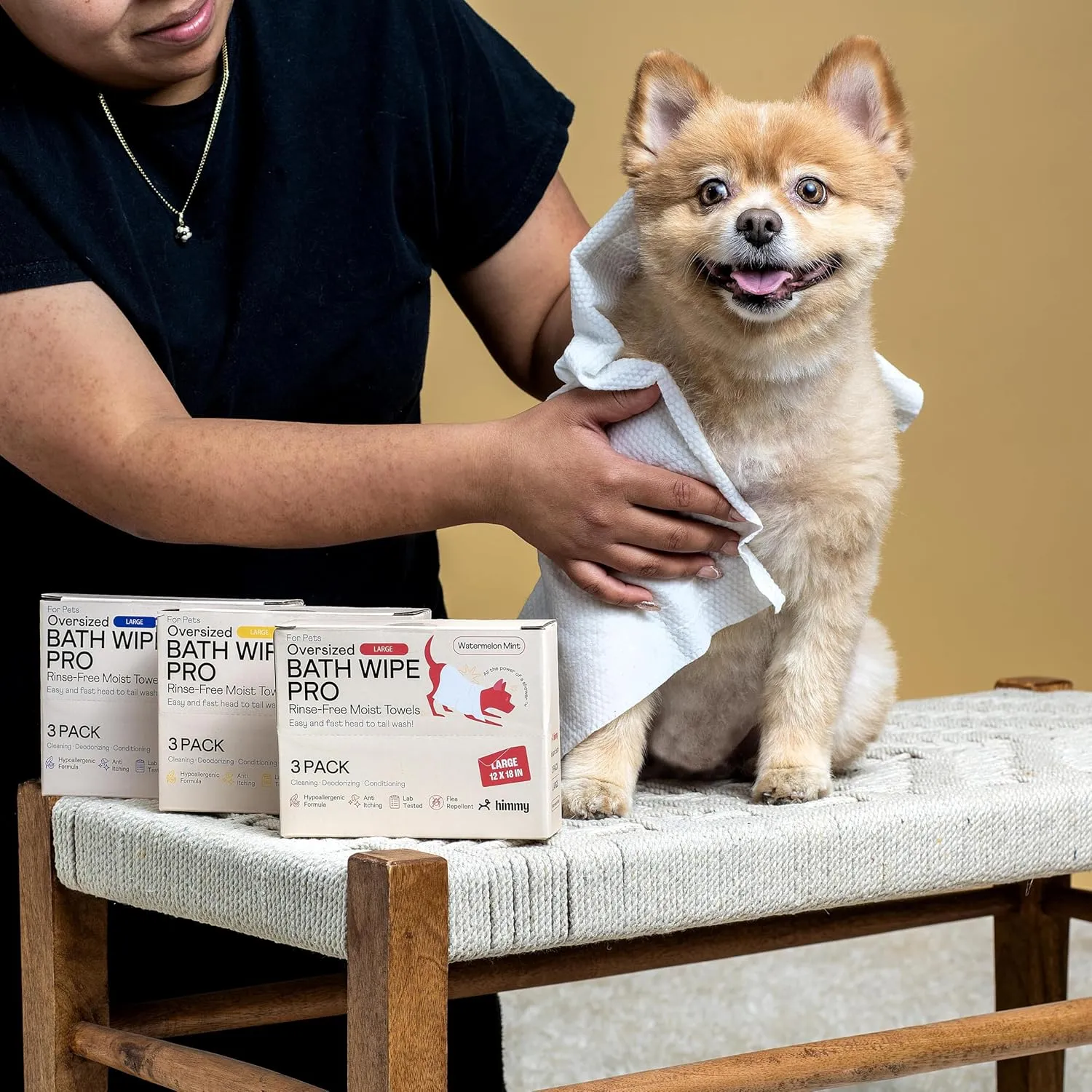 Himmy Large Pet Wipes for Dogs and Cats - 12" x 18" Bath Wipes for Cleaning, Deodorizing, Conditioning, Anti-Itch Grooming, Wet Dog Wipes for Paws, Butt, Ear, Eye, Face, Whole Body Watermelon
