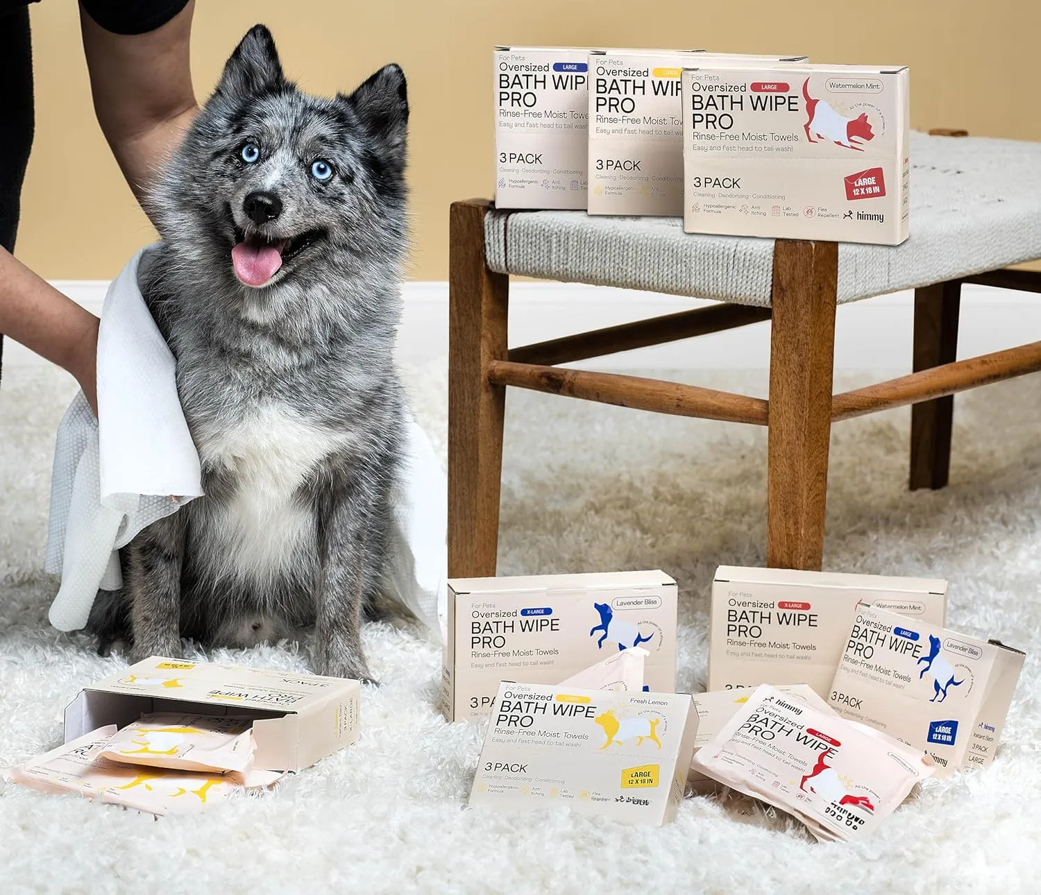 Himmy Large Pet Wipes for Dogs and Cats - 12" x 18" Bath Wipes for Cleaning, Deodorizing, Conditioning, Anti-Itch Grooming, Wet Dog Wipes for Paws, Butt, Ear, Eye, Face, Whole Body Watermelon