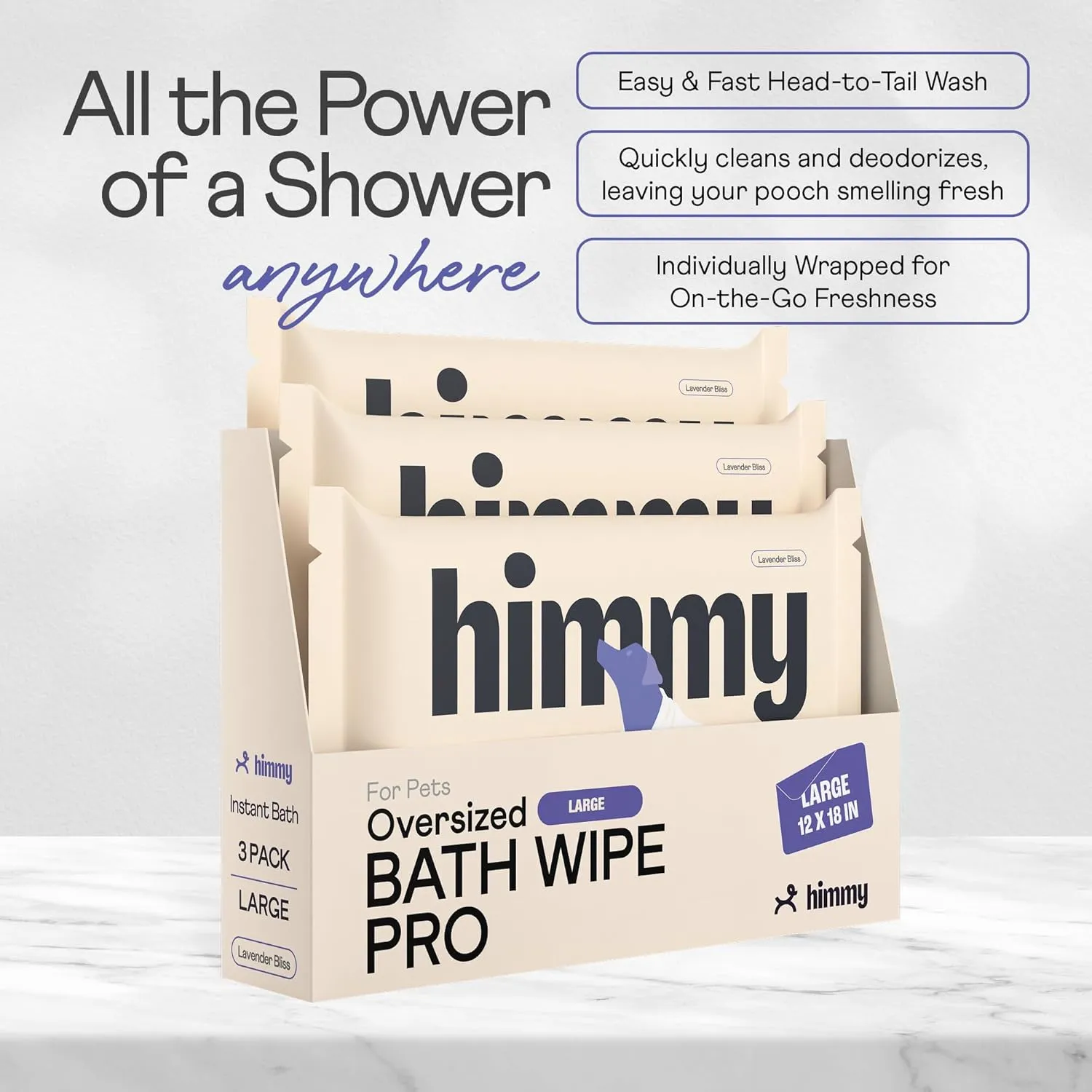 Himmy Large Pet Wipes for Dogs and Cats - 12" x 18" Bath Wipes for Cleaning, Deodorizing, Conditioning, Anti-Itch Grooming, Wet Dog Wipes for Paws, Butt, Ear, Eye, Face, Whole Body Watermelon