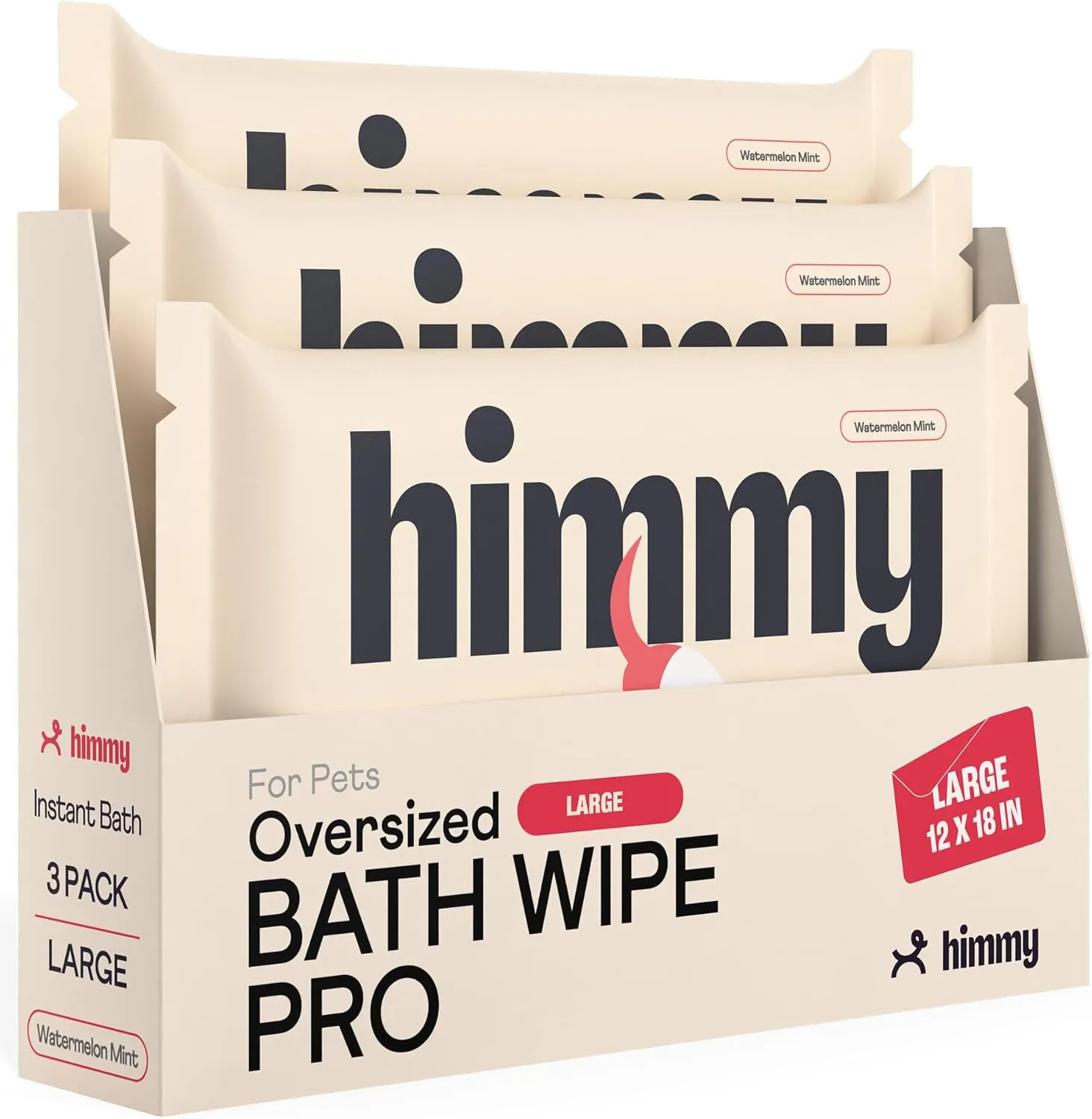 Himmy Large Pet Wipes for Dogs and Cats - 12" x 18" Bath Wipes for Cleaning, Deodorizing, Conditioning, Anti-Itch Grooming, Wet Dog Wipes for Paws, Butt, Ear, Eye, Face, Whole Body Watermelon
