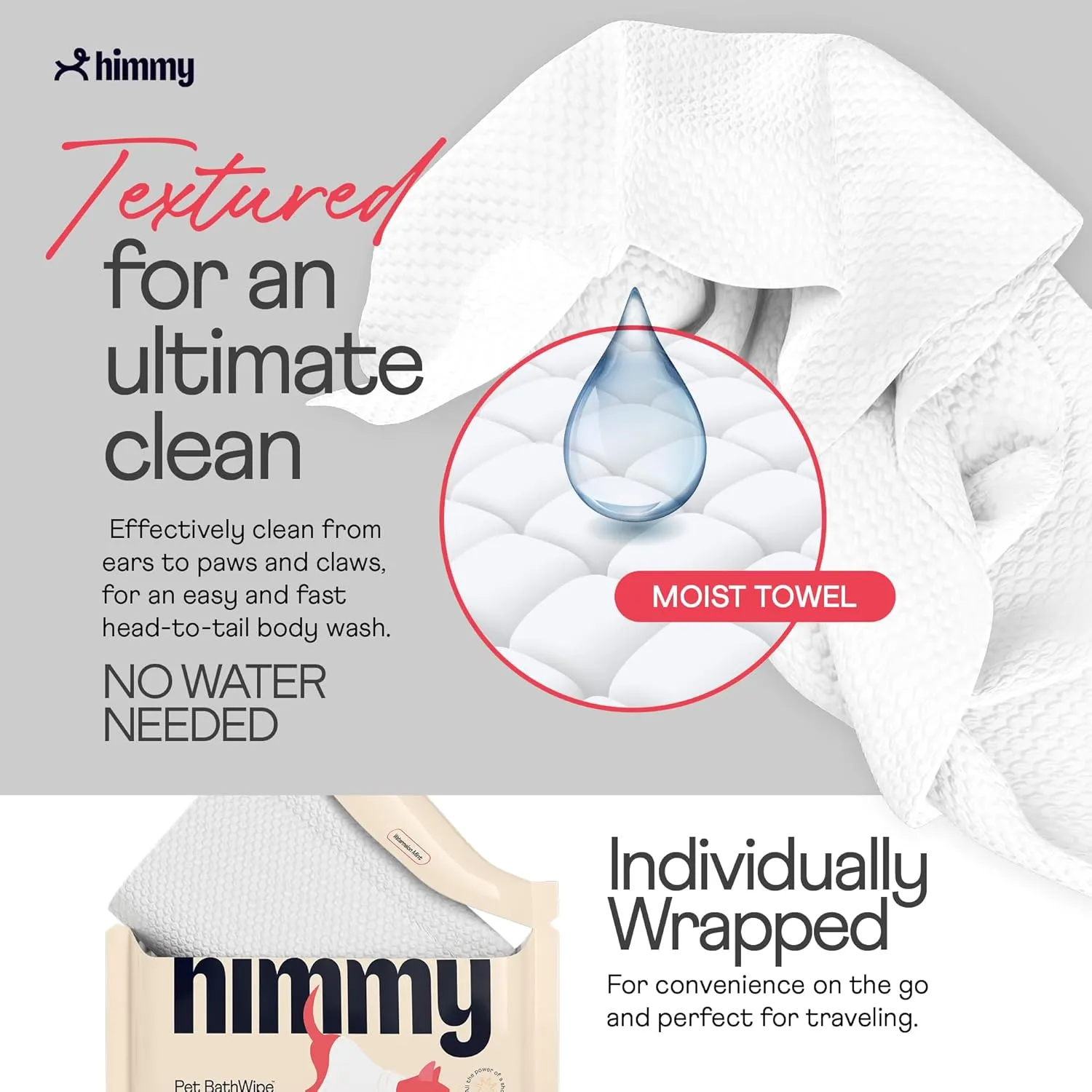 Himmy Large Pet Wipes for Dogs and Cats - 12" x 18" Bath Wipes for Cleaning, Deodorizing, Conditioning, Anti-Itch Grooming, Wet Dog Wipes for Paws, Butt, Ear, Eye, Face, Whole Body Watermelon