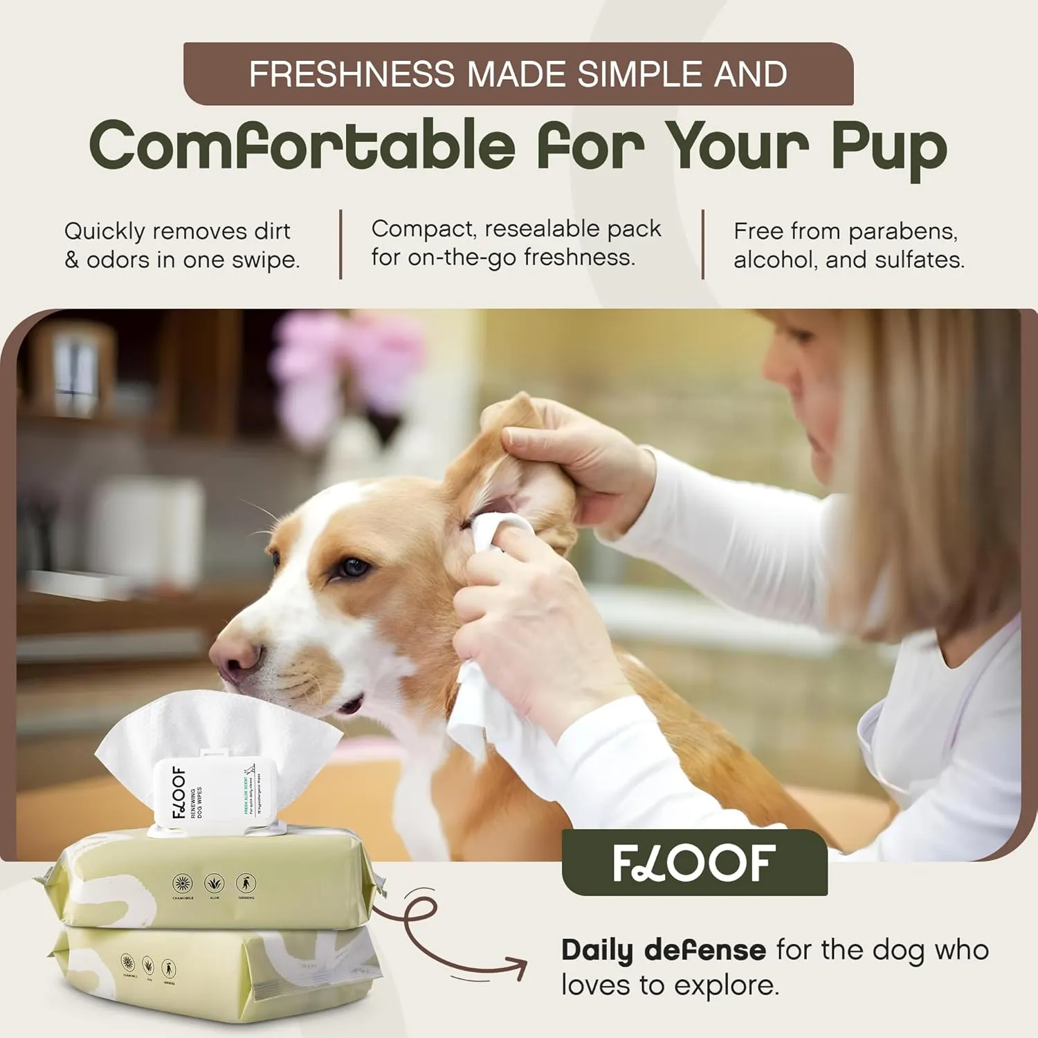 Hypoallergenic Renewing Dog Wipes - Grooming Natural Fresh Aloe Wipes for Paws, Face, Skin, Eyes, Ears, Butt - Perfect for Puppy & Adult Dogs - Vet Dermatologist Formulated - Extra Thick (72 Count)