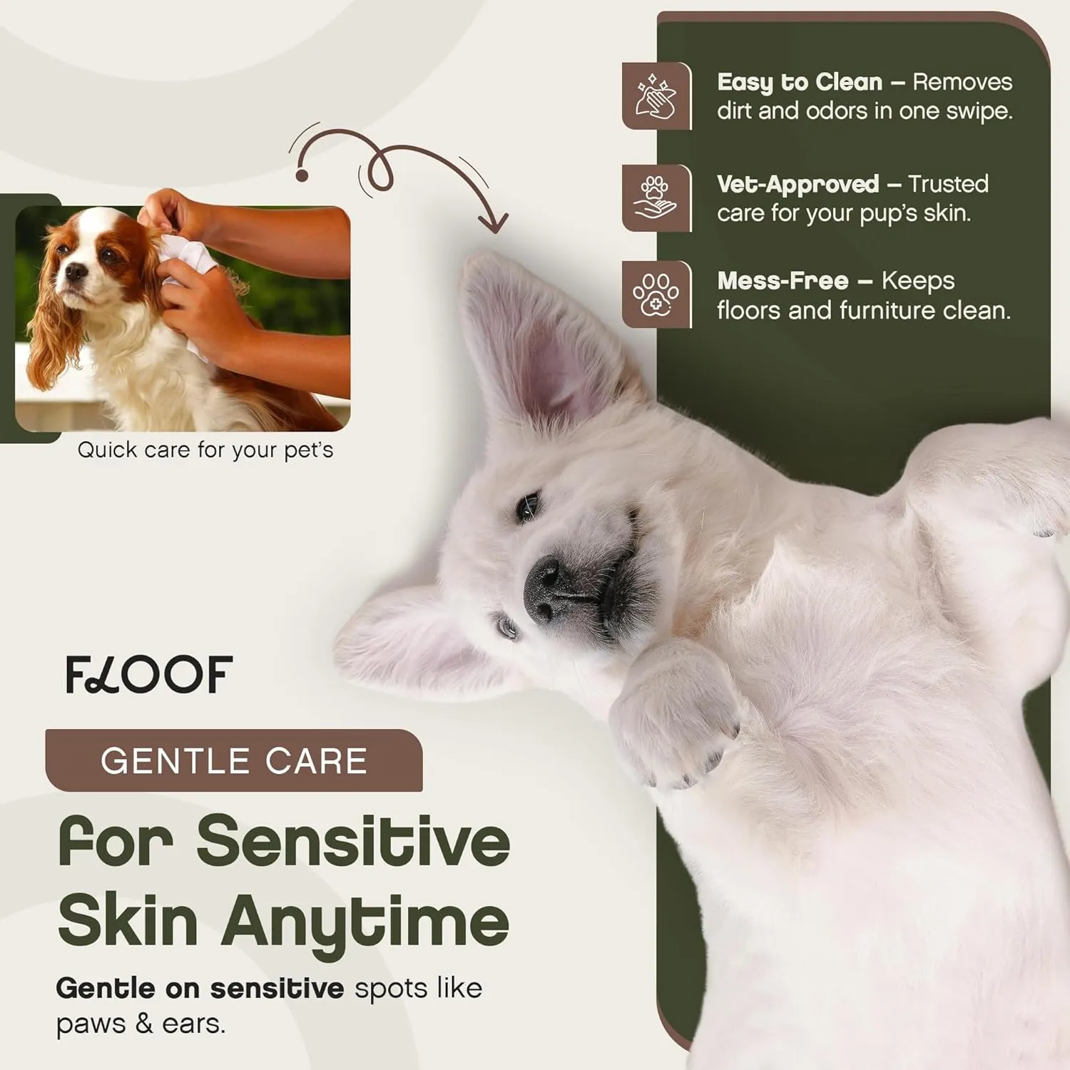 Hypoallergenic Renewing Dog Wipes - Grooming Natural Fresh Aloe Wipes for Paws, Face, Skin, Eyes, Ears, Butt - Perfect for Puppy & Adult Dogs - Vet Dermatologist Formulated - Extra Thick (72 Count)
