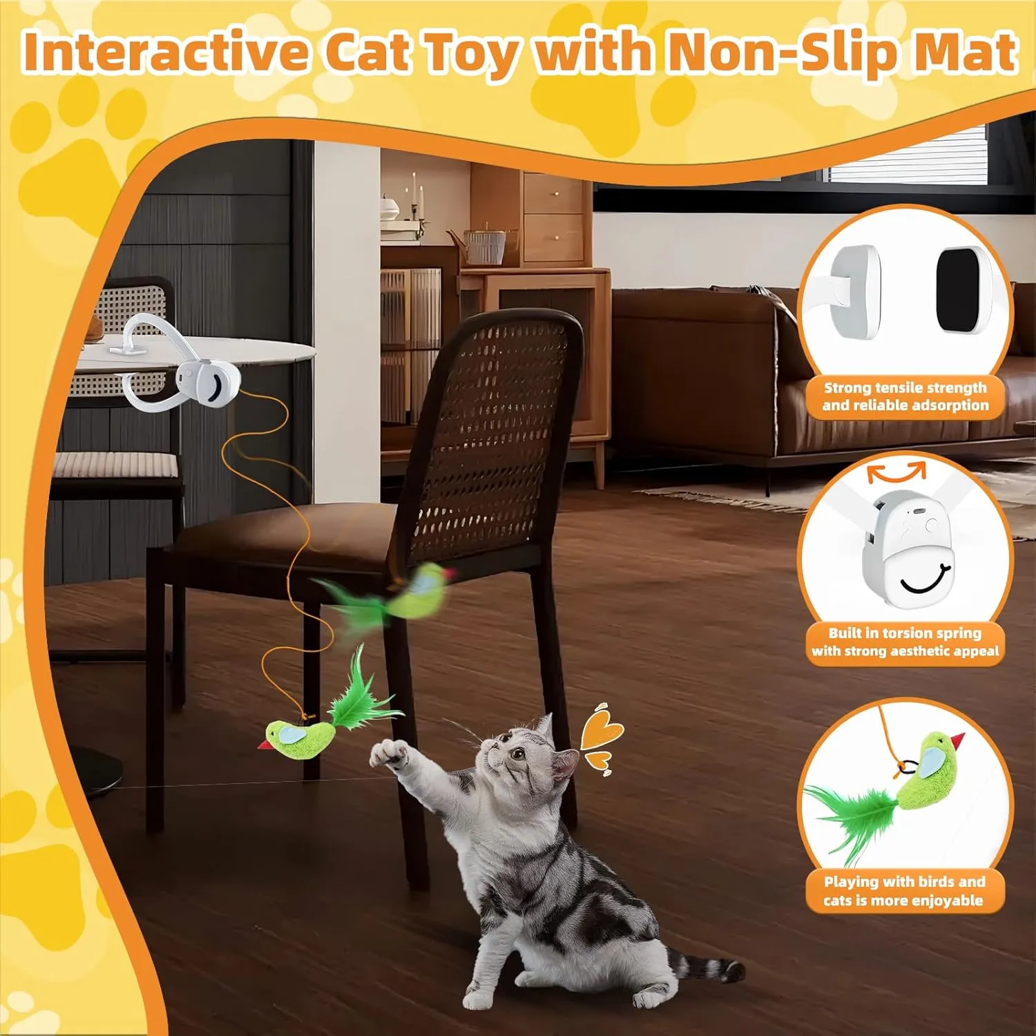 Interactive Cat Toys for Indoor Cats Automatic Electric Flying Bird Feather Wand Toy - Best Kitten & Adult Cat Enrichment Stimulation Toy Hanging Electric Kitty Toys for Bored Cats
