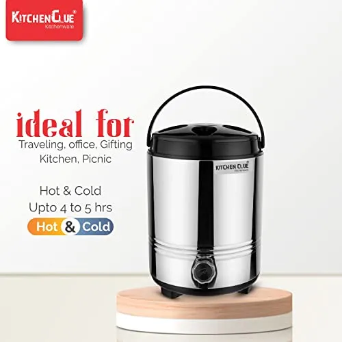 KITCHEN CLUE 304 Grade Stainless Steel Insulated Water Jug/Containers 8 Liter - Keep Your Beverages Hot or Cold All Summer (Up to 4-5 hrs) Perfect for Camping, Picnics, Office, Use at home kitchen