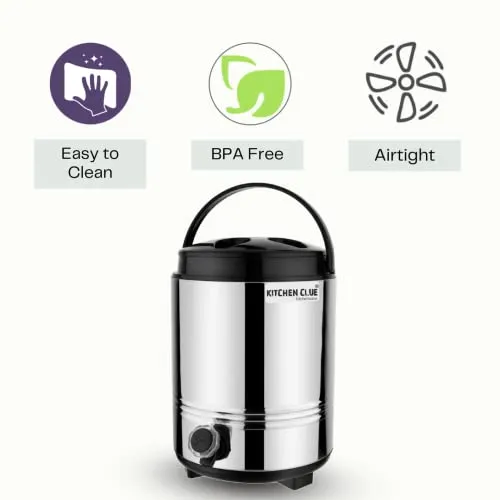 KITCHEN CLUE 304 Grade Stainless Steel Insulated Water Jug/Containers 8 Liter - Keep Your Beverages Hot or Cold All Summer (Up to 4-5 hrs) Perfect for Camping, Picnics, Office, Use at home kitchen