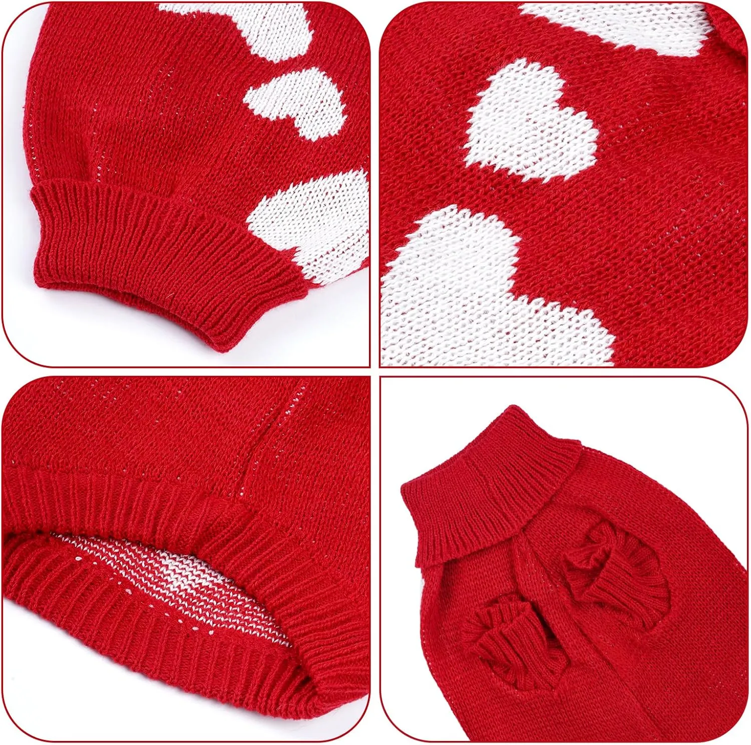 Knitted Dog Sweater Heart Puppy Sweater Winter Warm Pullover Turtleneck Knitwear Pet Holiday Clothes for Small Dogs and Cats (Red, Small)