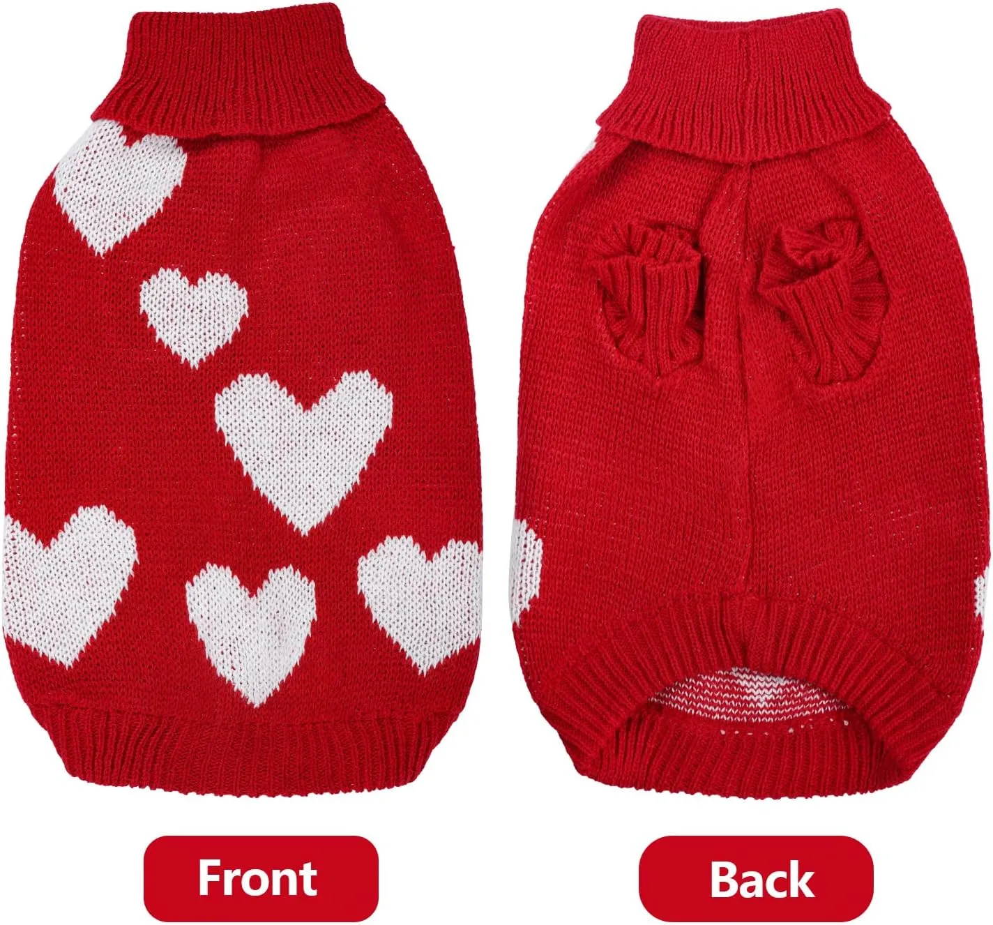 Knitted Dog Sweater Heart Puppy Sweater Winter Warm Pullover Turtleneck Knitwear Pet Holiday Clothes for Small Dogs and Cats (Red, Small)
