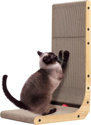 Large L-Shaped Cat Scratcher, Wall Mounted Scratching Board, Cardboard Vertical Scratch Ramp for Indoor Cats (26.7 Inch)