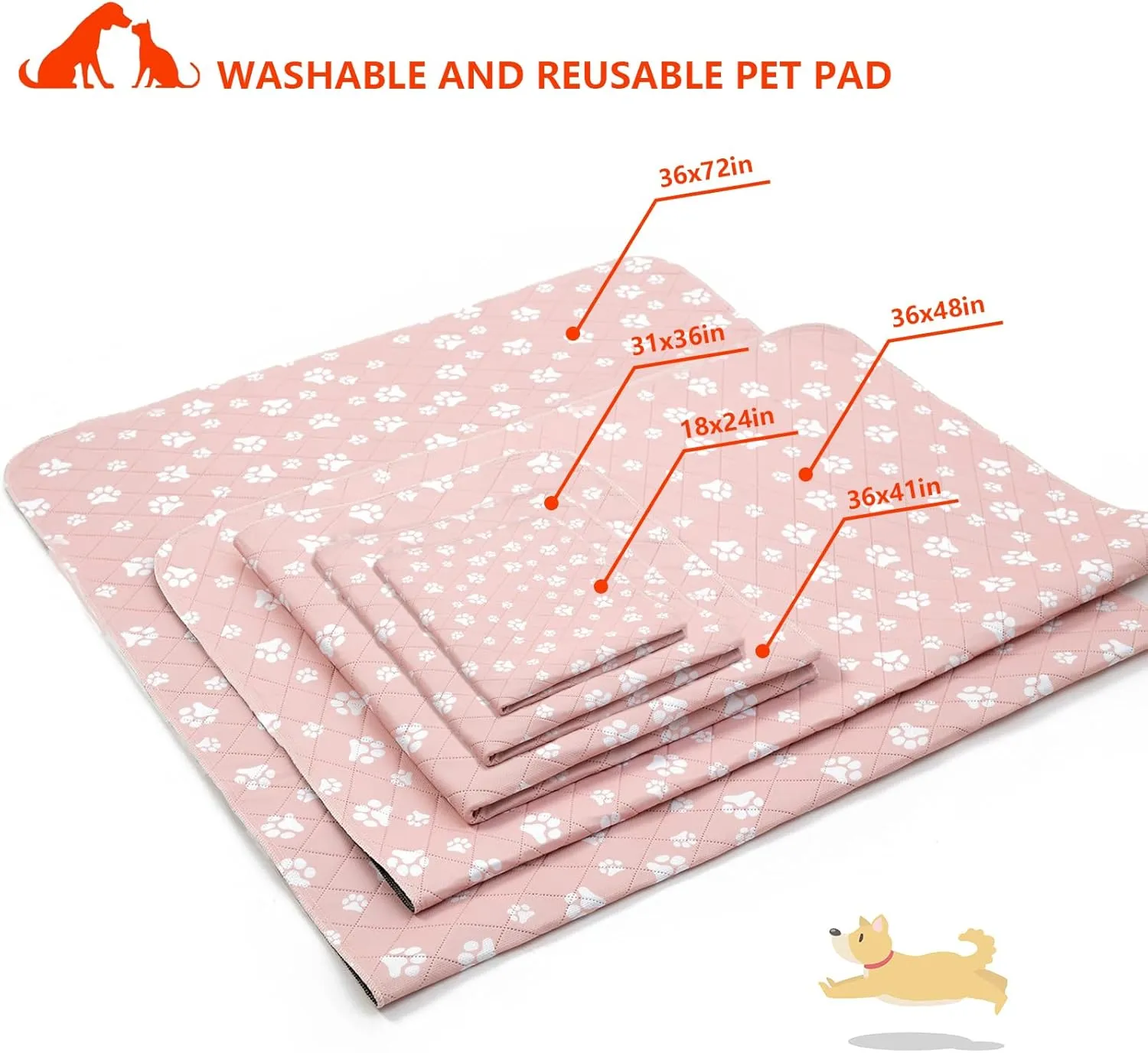 Lepark Washable Pee Pad for Dogs of 2Pack Reusable Puppy Non-Slip Pet Training PadsPink,18x24