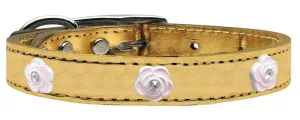 Light Pink Rose Widget Genuine Metallic Leather Dog Collar Gold 20