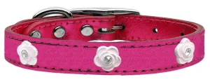 Light Pink Rose Widget Genuine Metallic Leather Dog Collar Pink 16