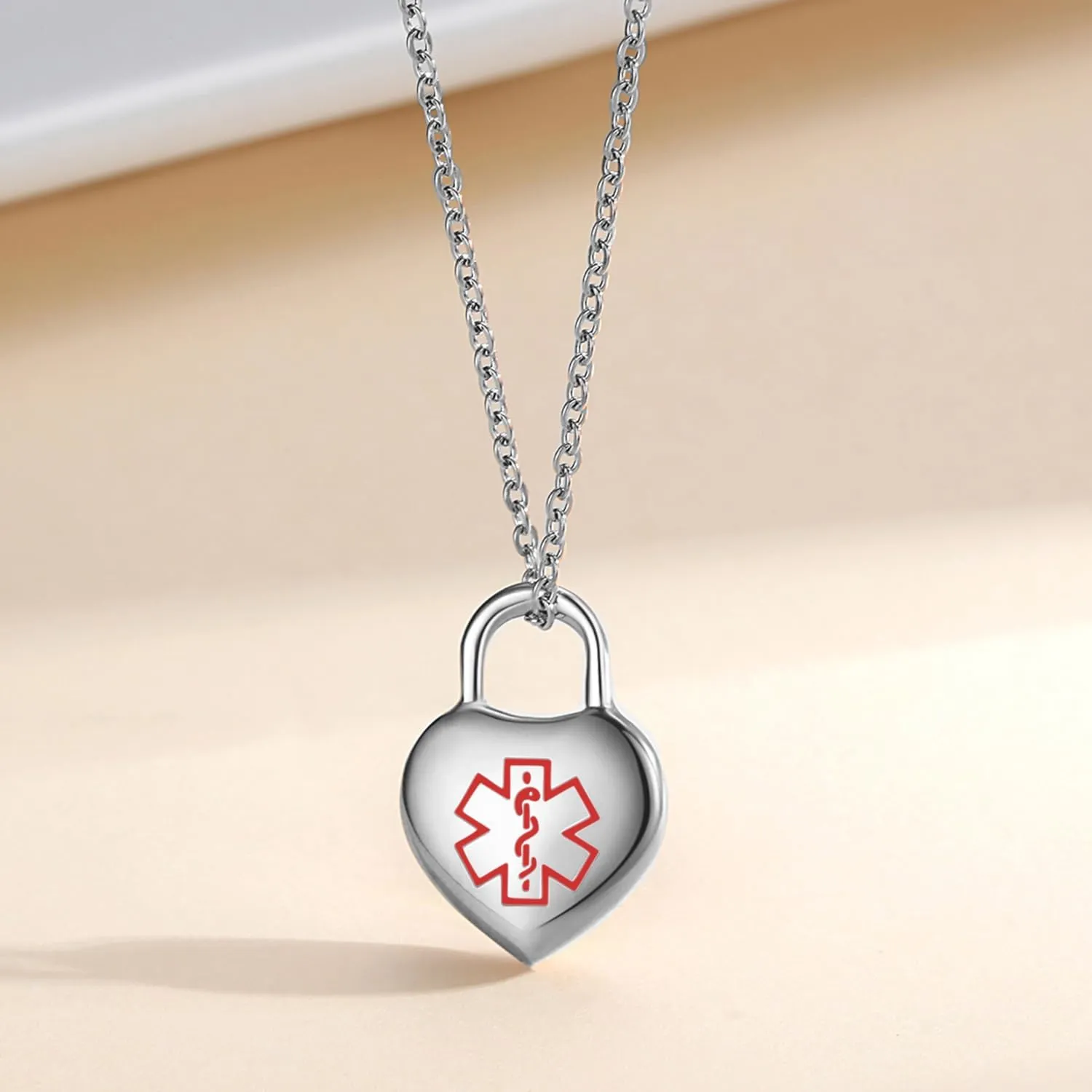 LinnaLove Medical alert necklace for Women Stainless steel heart alert id pendant with 18-20 inch chain
