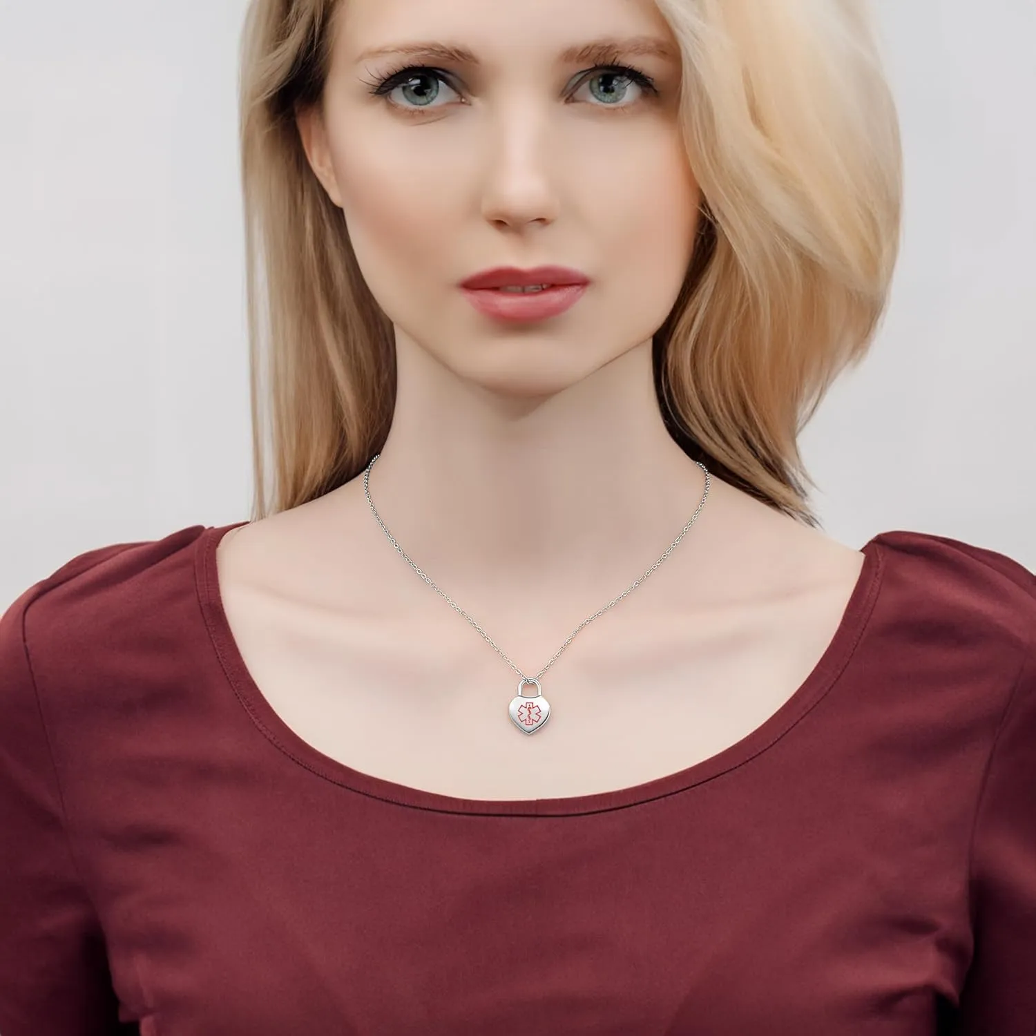 LinnaLove Medical alert necklace for Women Stainless steel heart alert id pendant with 18-20 inch chain