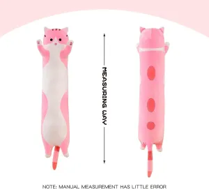 Long Cat Plush Pillow Soft Cat Body Pillow, Long Cat Stuffed Animal Cotton Kitten Sleeping Throw Pillow Gift for Kids Girlfriend(110CM,Pink)