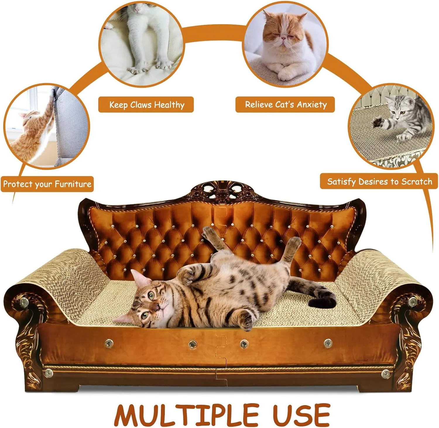 Luxury Cardboard Cat Scratcher Sofa Bed, Couch Shaped Scratching Board, Cat Scratch Lounge with Catnip, Large Brown