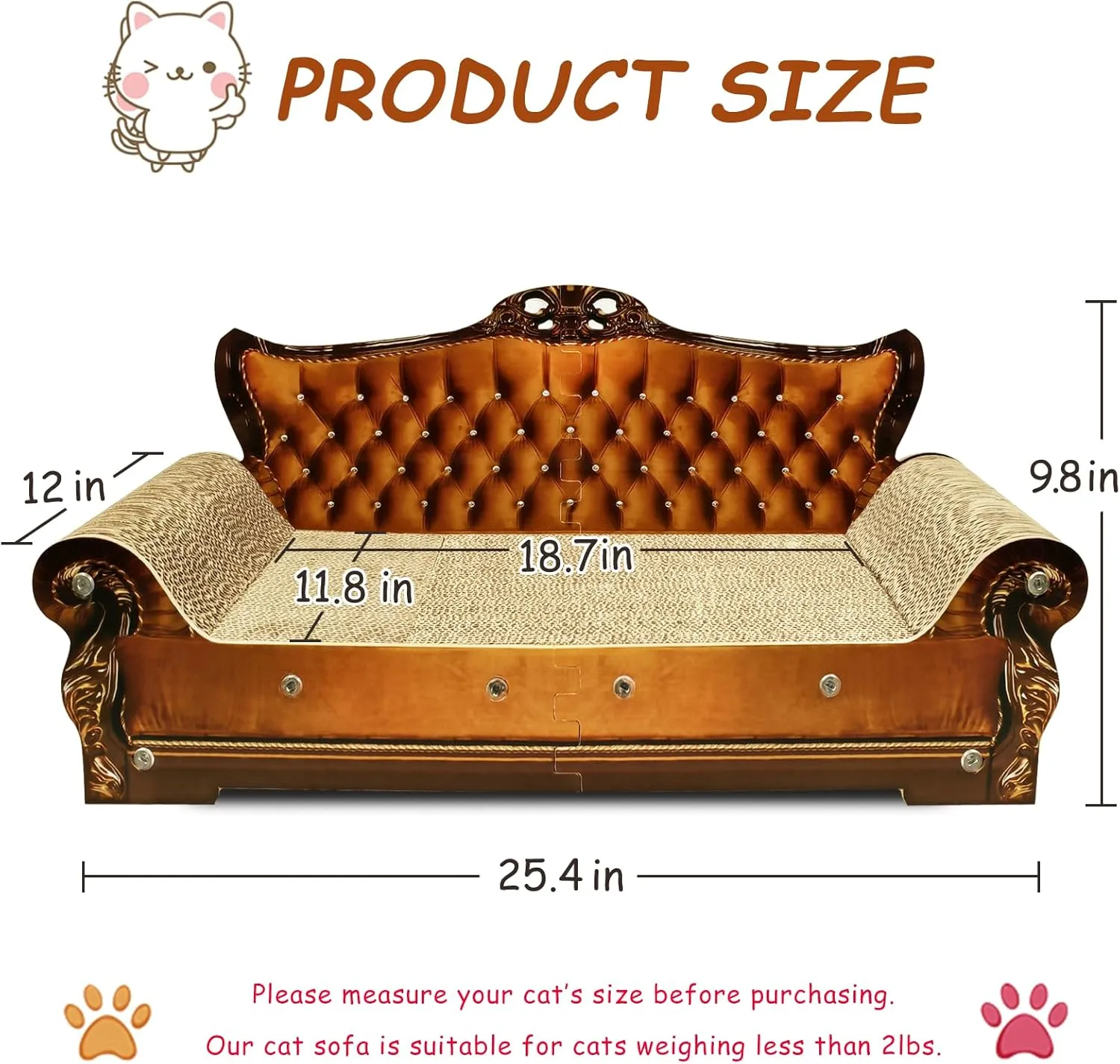 Luxury Cardboard Cat Scratcher Sofa Bed, Couch Shaped Scratching Board, Cat Scratch Lounge with Catnip, Large Brown