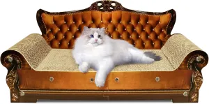Luxury Cardboard Cat Scratcher Sofa Bed, Couch Shaped Scratching Board, Cat Scratch Lounge with Catnip, Large Brown