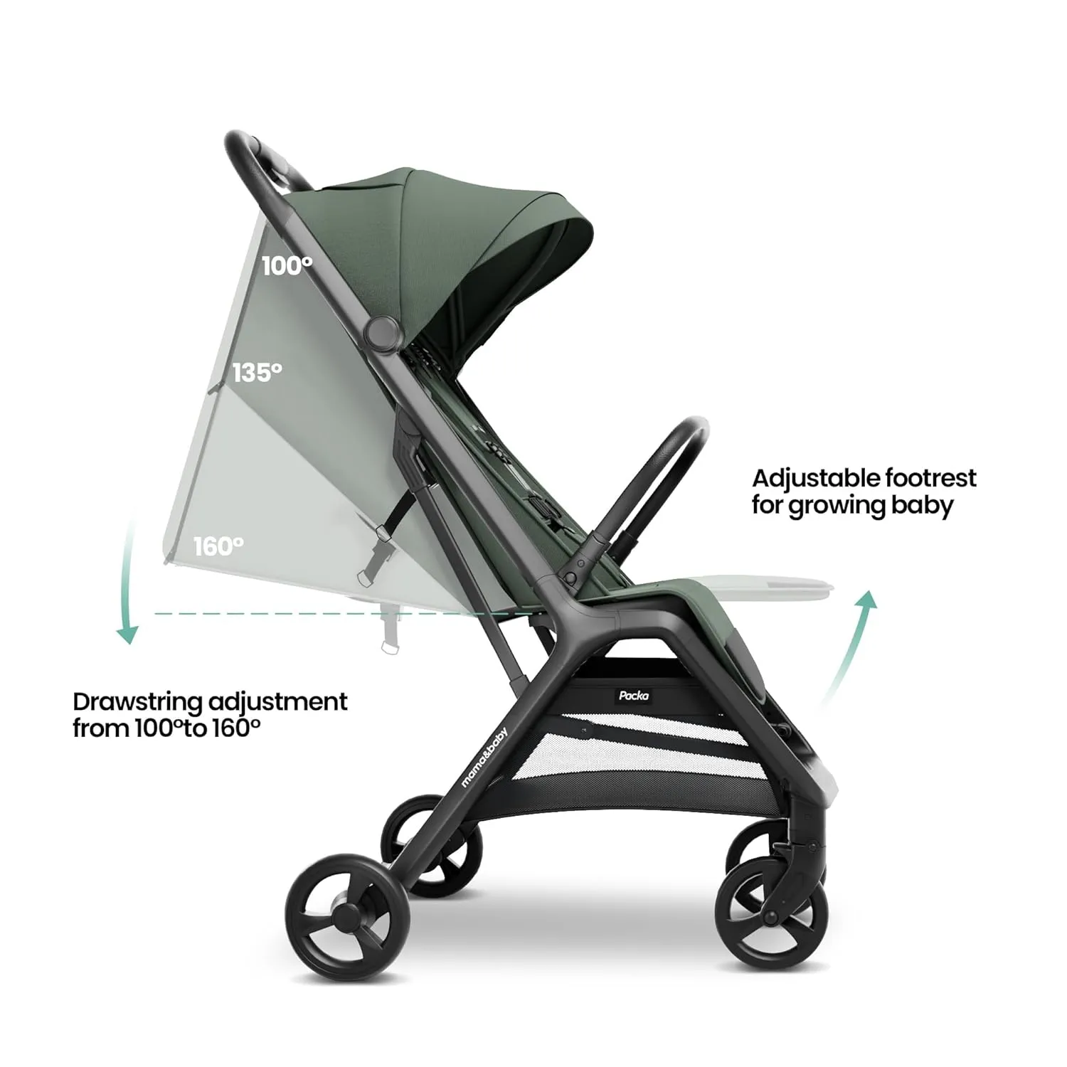 MAMA & BABY Packa Travel Stroller with One-Hand Automatic Folding, Ultra-Compact & Lie-Flat Mode, Lightweight Baby Stroller with Large UPF 50  Canopy, Backrest Mesh Ventilation Panel