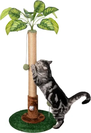 Meowoou Cat Scratching Post 32 inch Tall Palm Cat Tree Tower Scratcher with Sisal Rope for Indoor Kitten Green