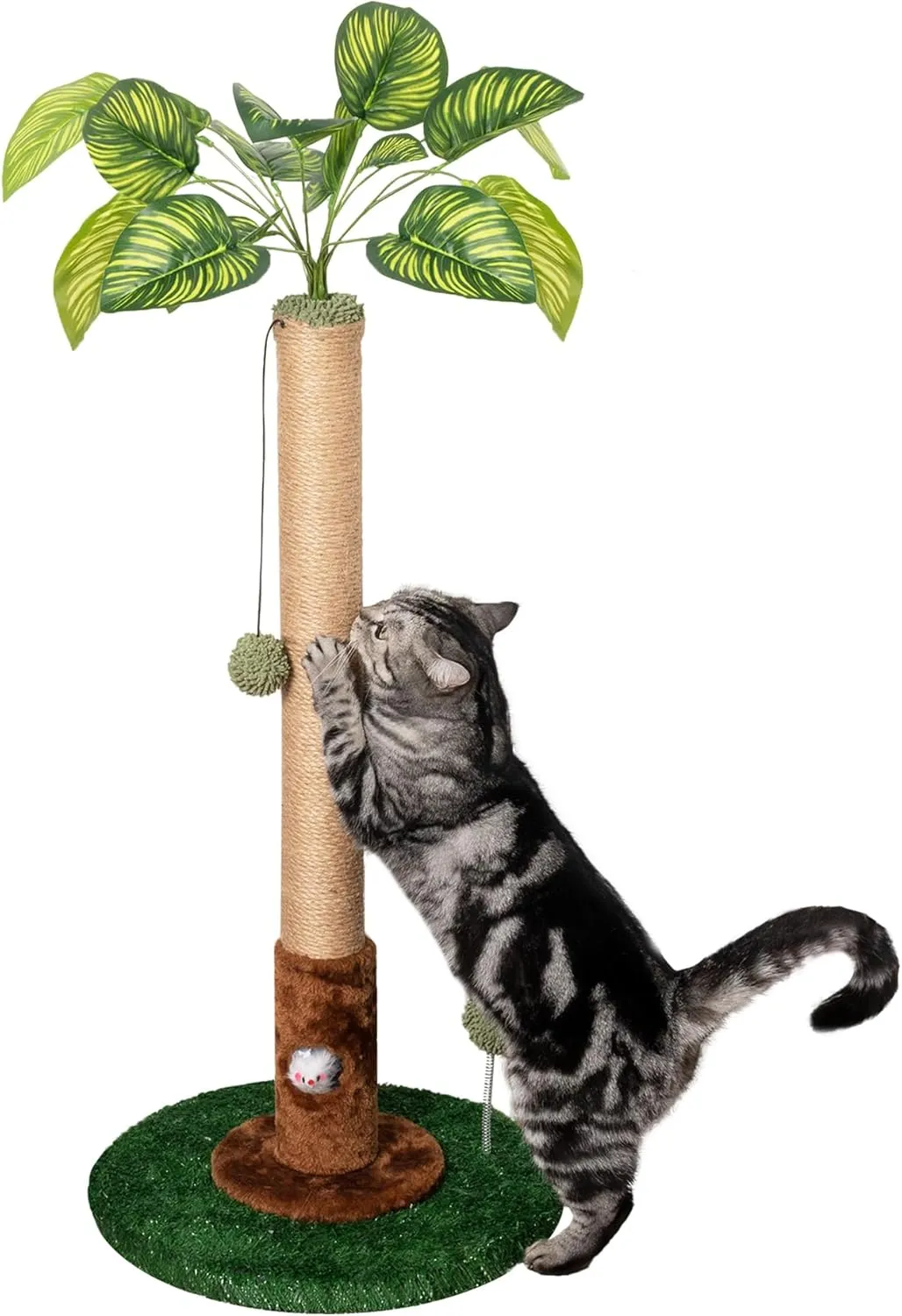 Meowoou Cat Scratching Post 32 inch Tall Palm Cat Tree Tower Scratcher with Sisal Rope for Indoor Kitten Green