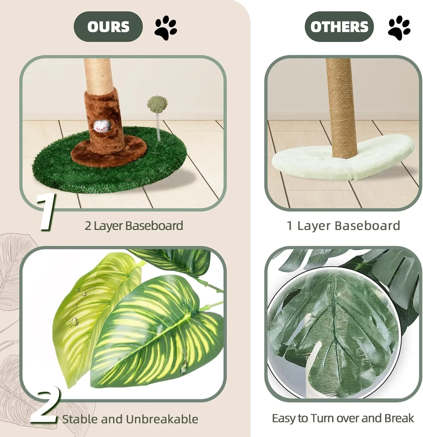 Meowoou Cat Scratching Post 32 inch Tall Palm Cat Tree Tower Scratcher with Sisal Rope for Indoor Kitten Green
