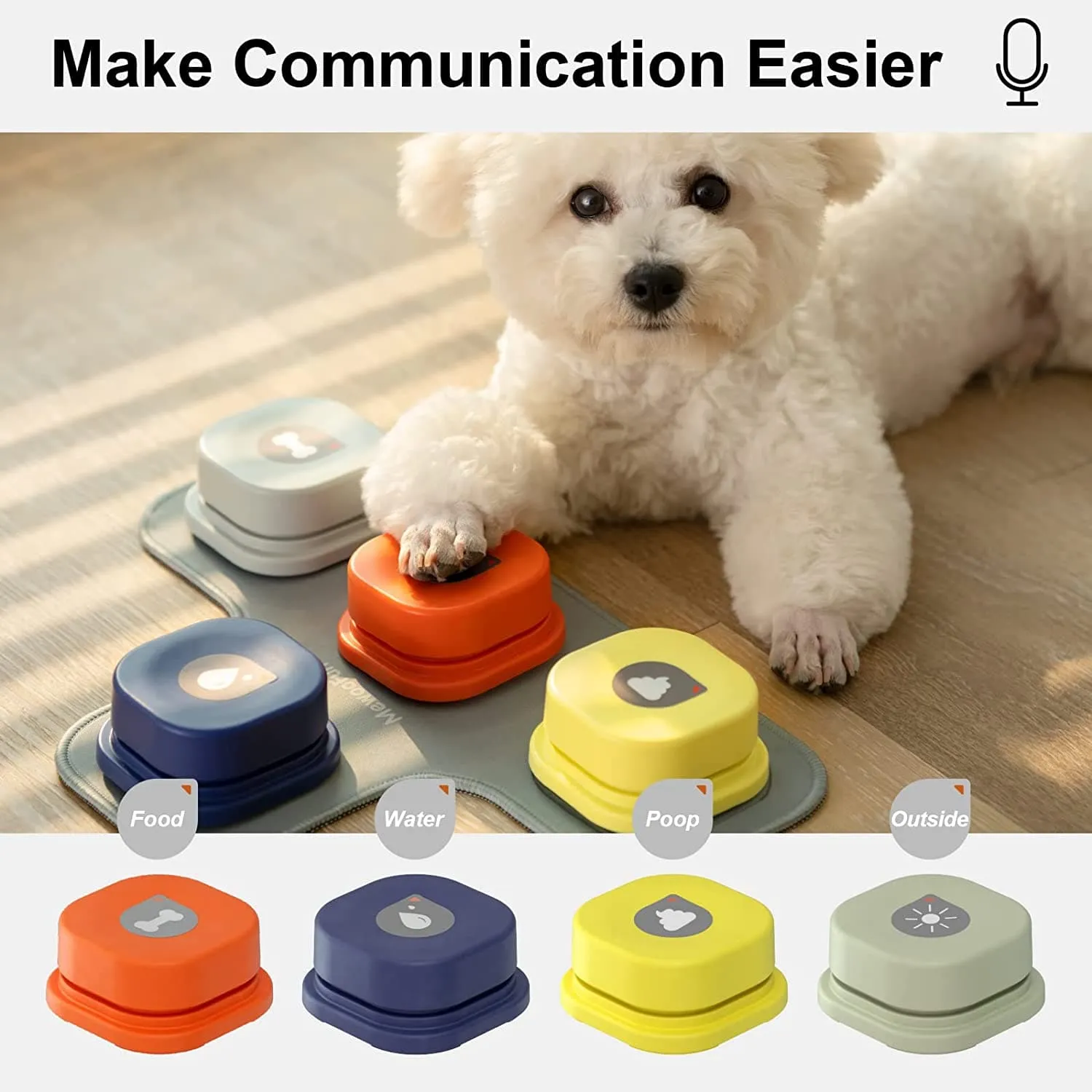 MEWOOFUN Dog Button Record Talking Pet Communication Vocal Training Interactive Toy Bell Ringer With Pad and Sticker Easy To Use