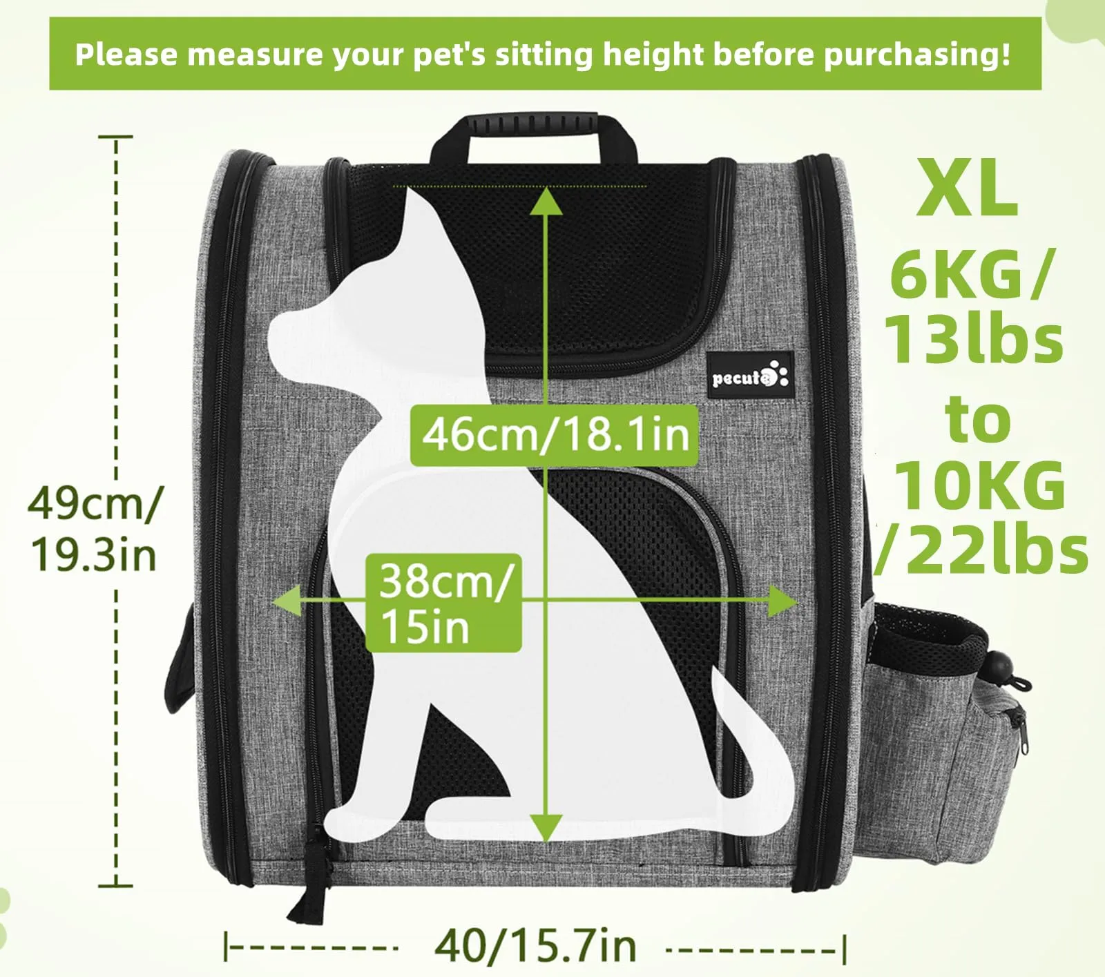 Midwest Day Tripper Travel Dog Backpack Pet Carrier - Gray - 10.8" X 14.6" X 16.9" Inches