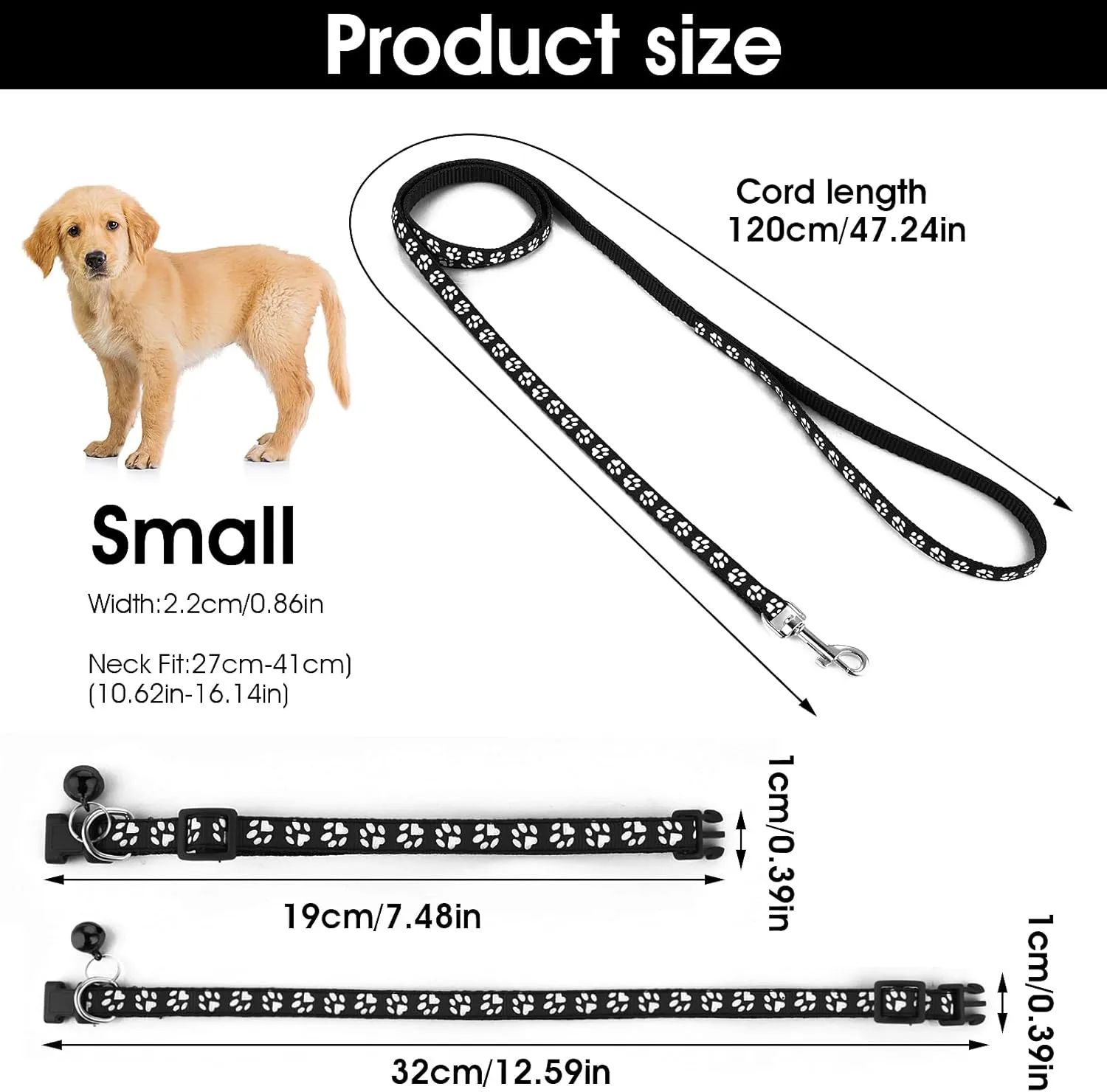 Molain Adjustable Pet Cat and Dog Collar with Leash, Durable Training Rope Quick Release Clip Buckle Collar for Small Puppies and Kittens