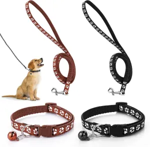 Molain Adjustable Pet Cat and Dog Collar with Leash, Durable Training Rope Quick Release Clip Buckle Collar for Small Puppies and Kittens