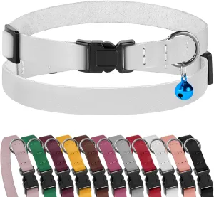 Muromto Leather Cat Collar Breakaway Adjustable Girl Boy Pet Collars for Cats Kitten Black Pink Green Brown Yellow Red White (White)