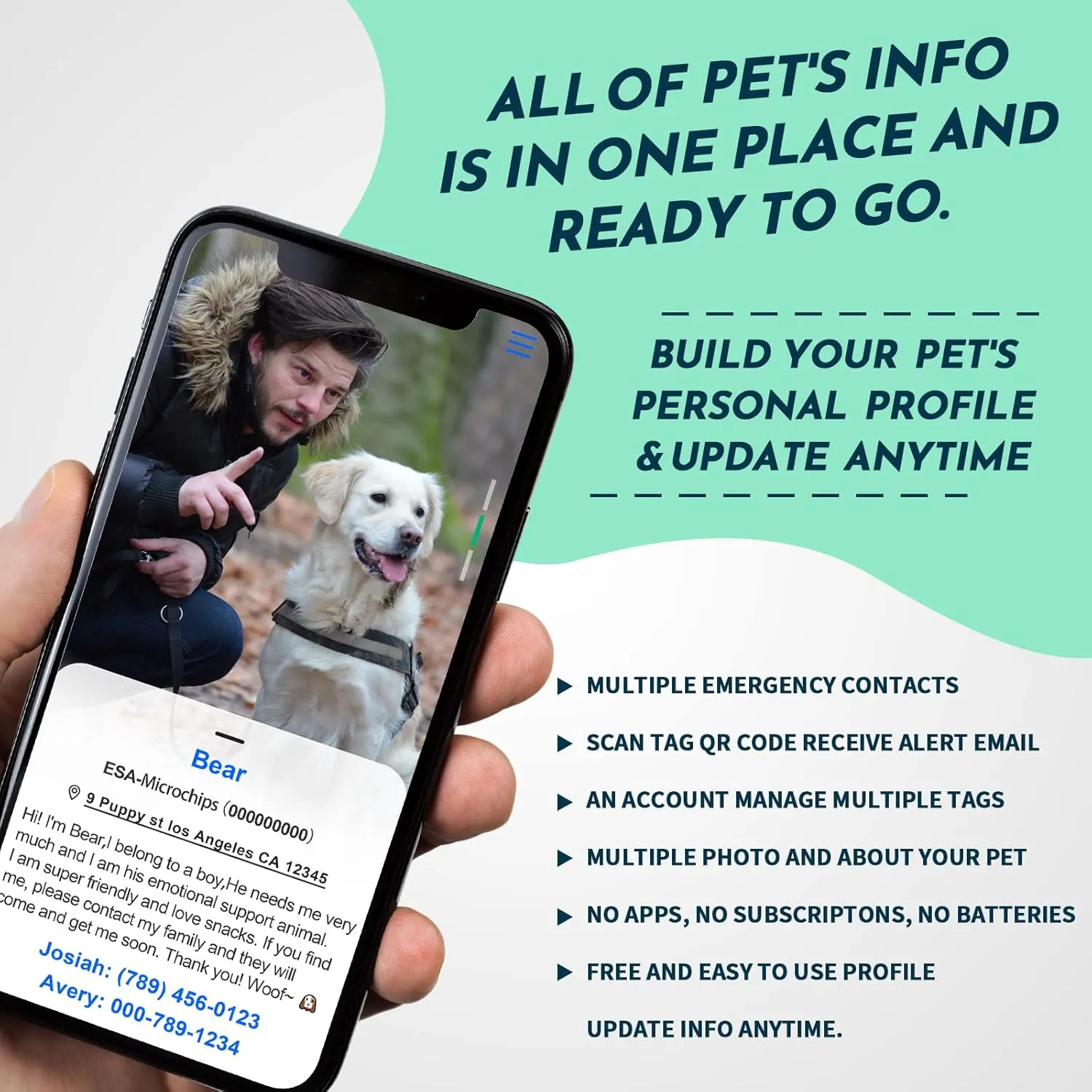 MYLUCKYTAG ESA Tag - Smart Pet ID with NFC & QR Code, Online Pet Profile, Location Alerts, Durable Collar Tag