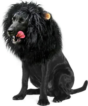 Onmygogo Lion Mane Wig for Dogs with Ears, Funny Pet Costumes for Halloween Christmas (Size M, Black)
