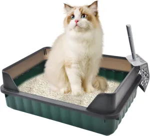 Open Cat Litter Box with High Sides,Large Semi Enclosed Cats Litter Box,Anti-Splashing Detachable Cat Litter Pan,Kitten Toilet with Litter Scoop for Big Middle Small Cats,Easy to Clean No Odor