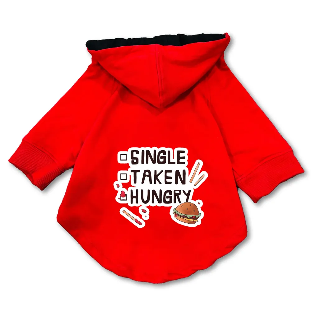 Pawsindia Single Taken Hungry Hoodie for Dogs (Red)