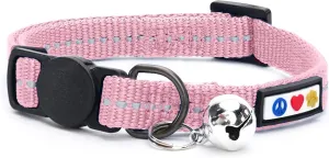 Pawtitas Recycled Cat Collar with Reflective Stitched and Safety Buckle Removable Bell Reflective Cat Breakaway Collar Made from Plastic Bottles Pink Cherry Blossom Cat Collar