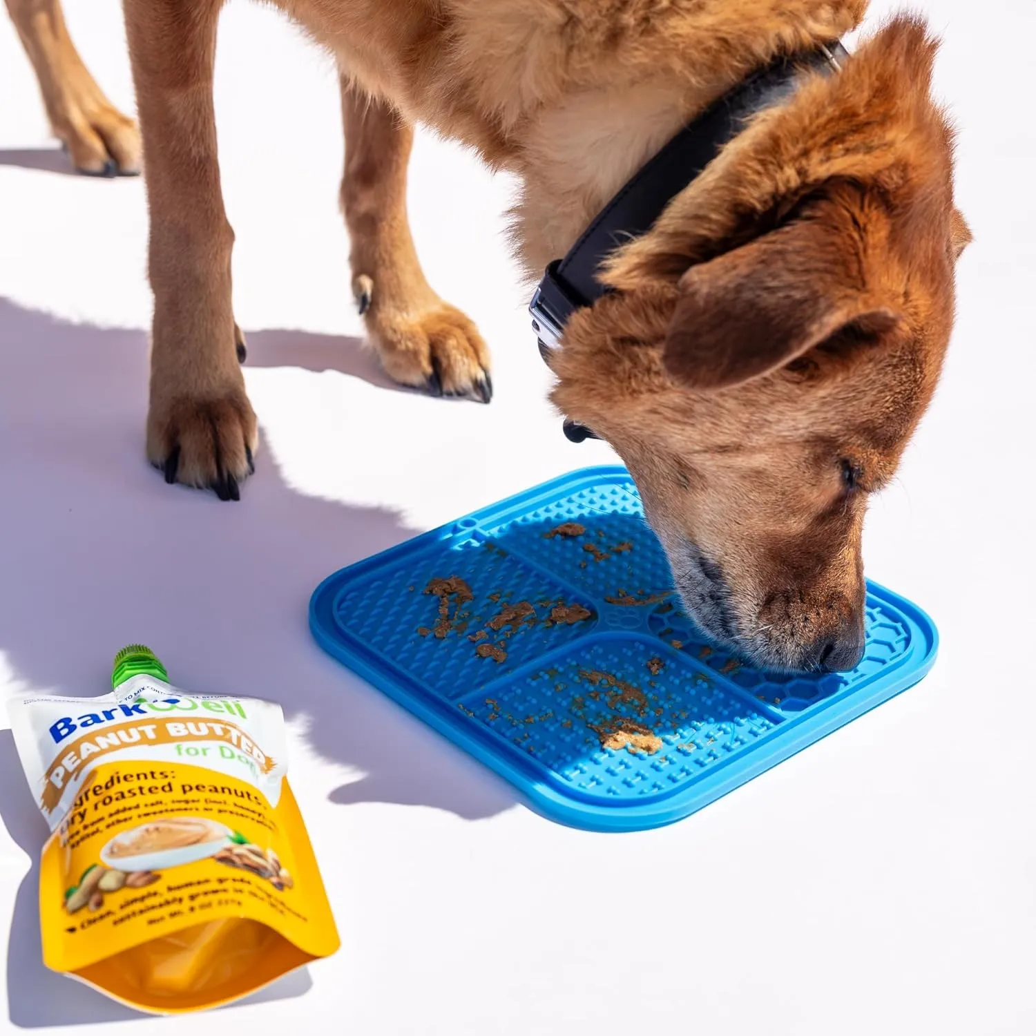Pet Durable Dog Chew Toy for Treats and Dog Peanut Butter, All Natural Rubber chew Bone (S, Black), Rubber Lick mat and 2 1.4oz Peanut Butter Squeeze Dog Peanut Butter Treat Pouches