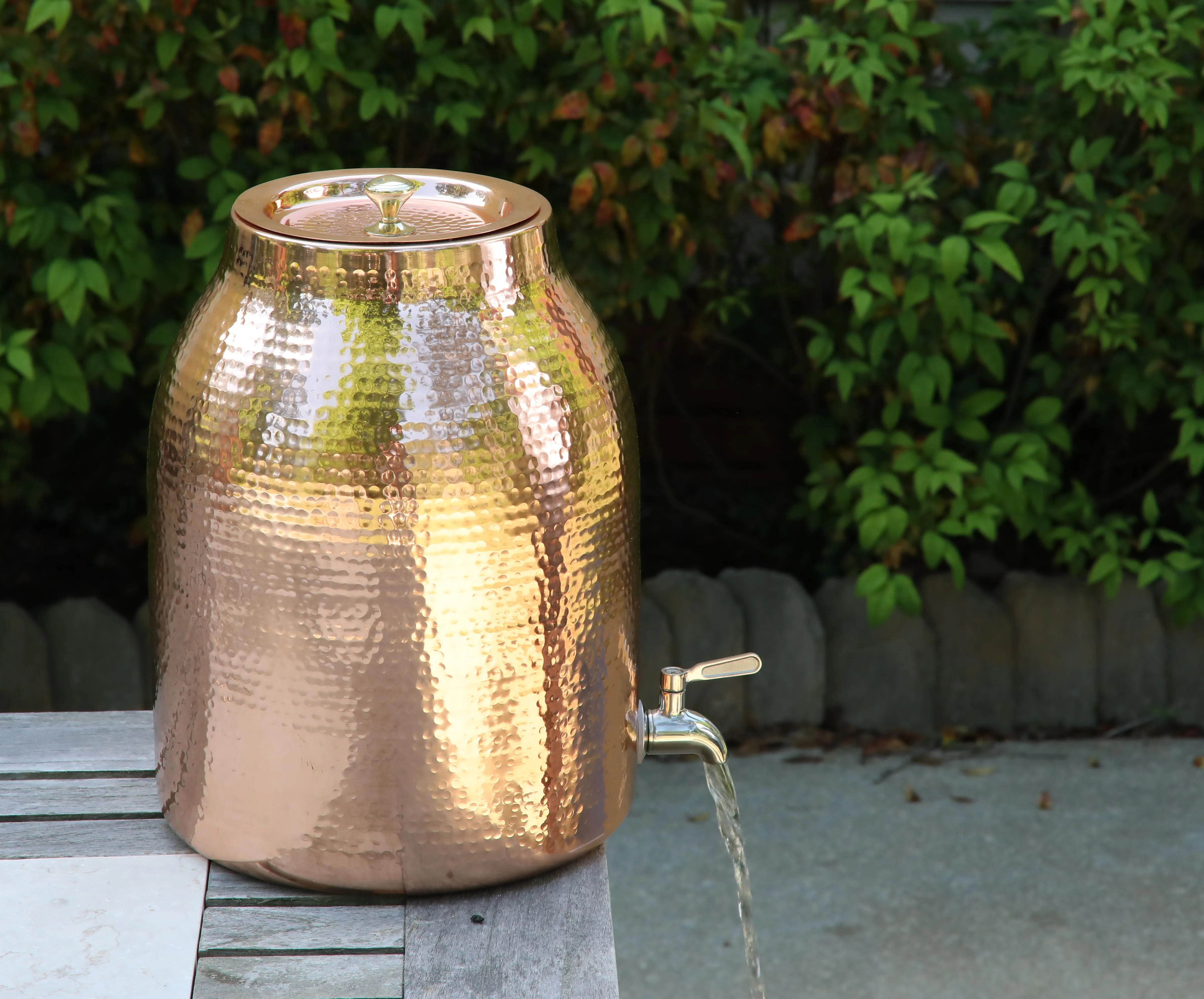 Pure Copper Water Dispenser with Lid  | Glossy Finish | Holds 3.5gal