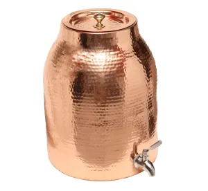 Pure Copper Water Dispenser with Lid  | Glossy Finish | Holds 3.5gal
