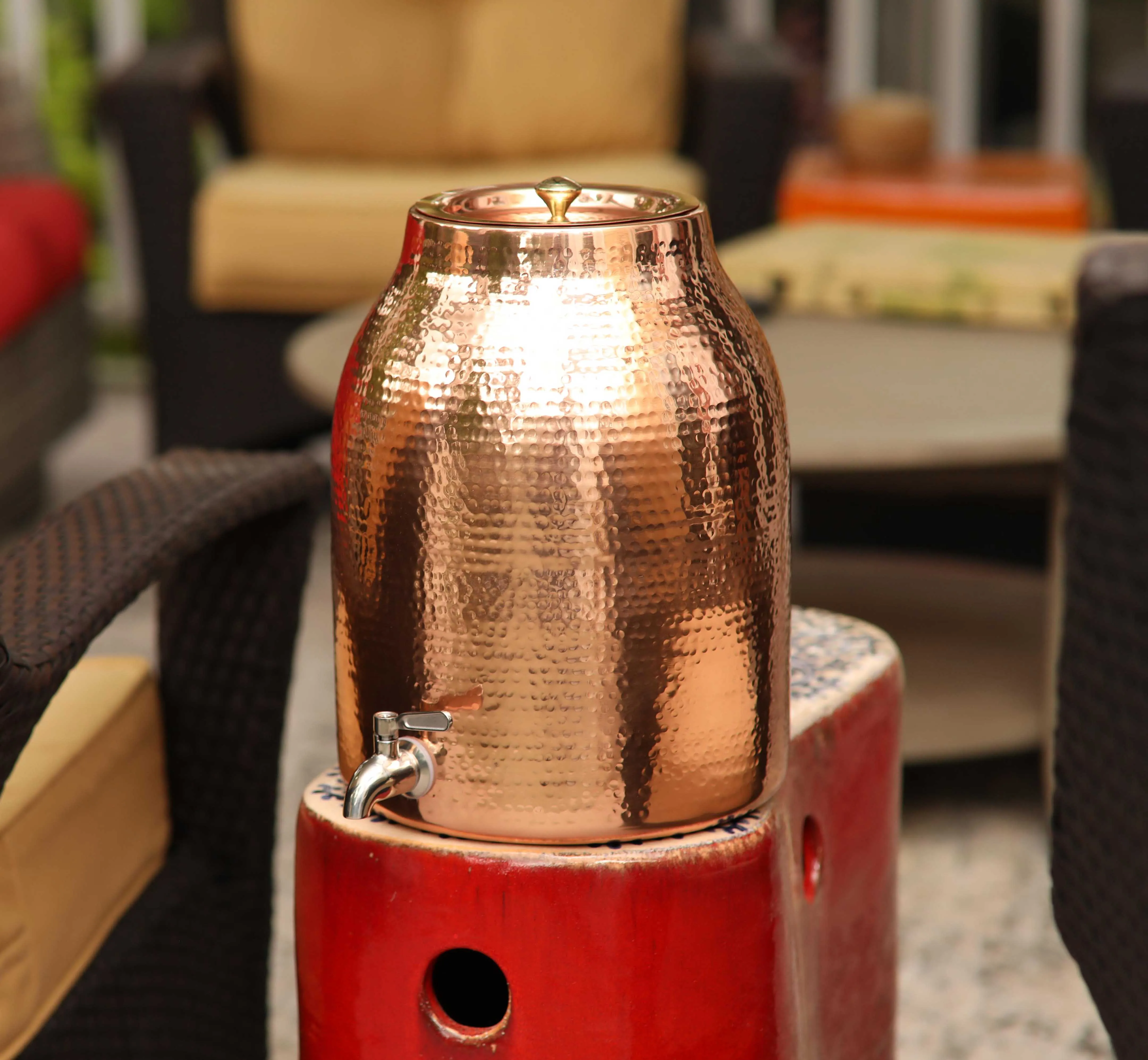 Pure Copper Water Dispenser with Lid  | Glossy Finish | Holds 3.5gal