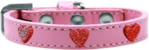 Red Glitter Heart Widget Dog Collar Light Pink Size 20