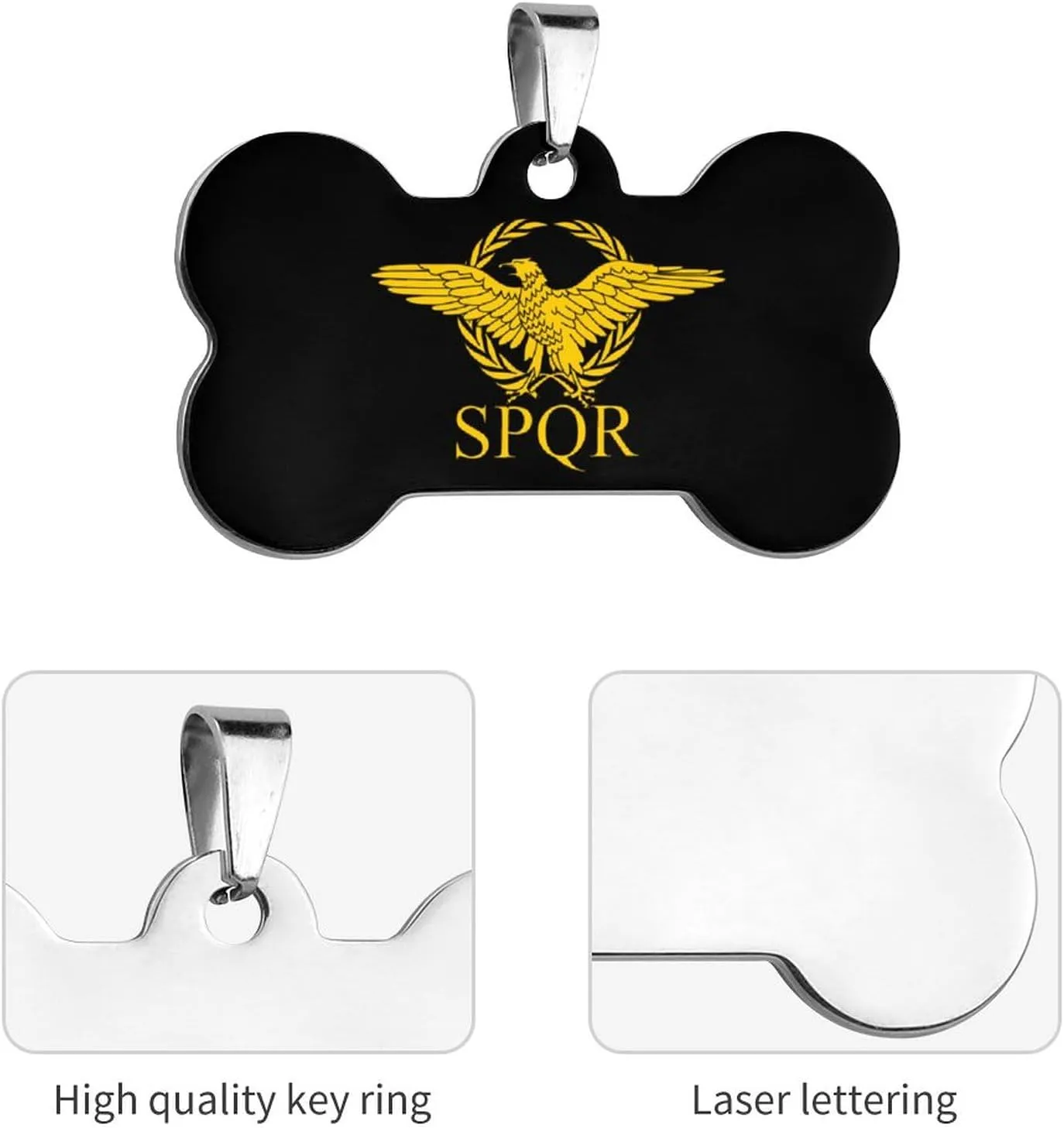 Roman Empire Senate SPQR Flag Stainless Steel Pet ID Tags Personalized Dog and Cat Tags Cute Collar Tags Bone Shape