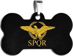 Roman Empire Senate SPQR Flag Stainless Steel Pet ID Tags Personalized Dog and Cat Tags Cute Collar Tags Bone Shape