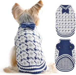 Samll Dog Sweaters Boy Pet V-Neck Doggy Sweater Knit Valentines Day Dog Sweater for Pomeranian Bichon Frise Pug Cold Weather Outfit Pet Formal Dress (Blue, L)