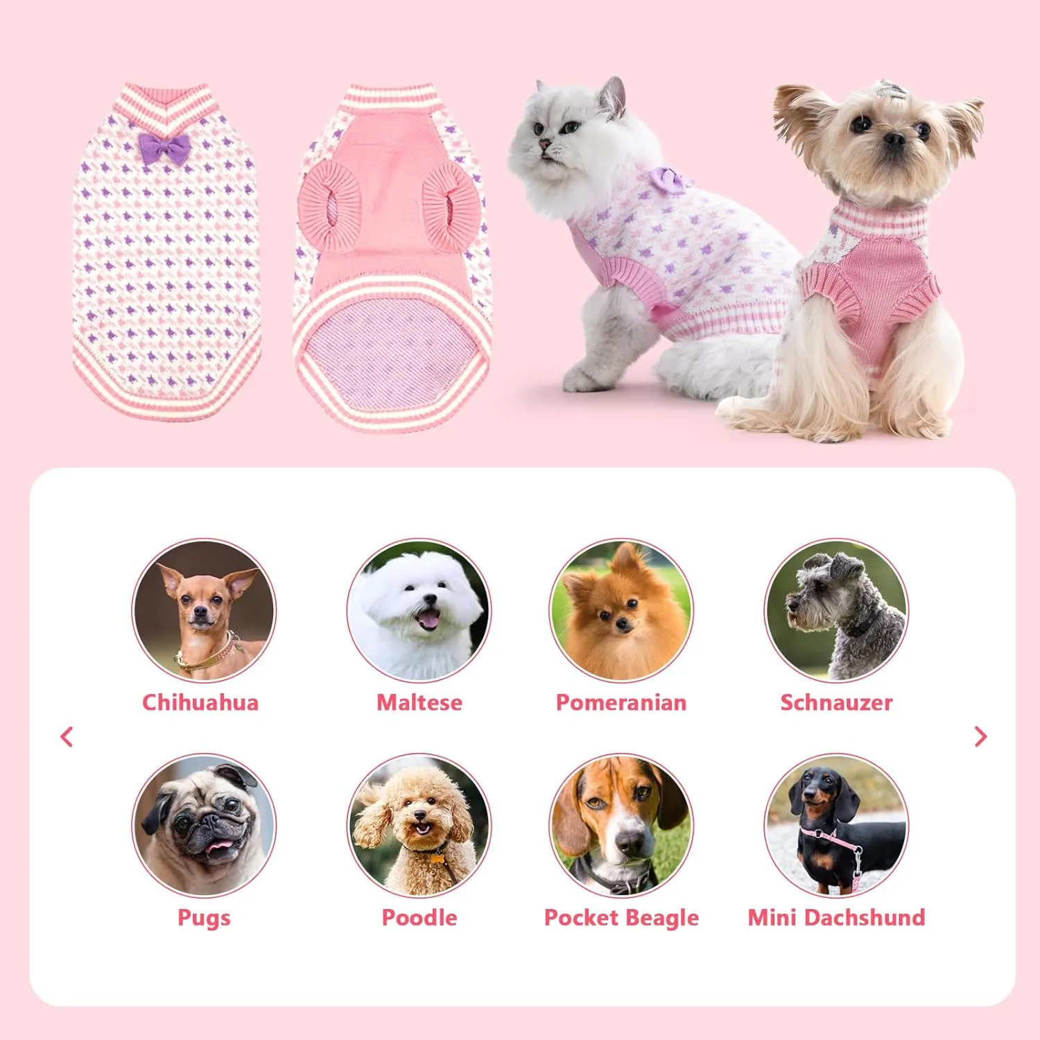 Samll Dog Sweaters Girl Pet V-Neck Valentines Day Doggy Sweater Knit for Pomeranian Bichon Frise Pug Cold Weather Outfit Pet Formal Dress (PinkL)